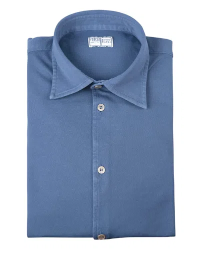 Fedeli Man Shirt In Avio Cotton Pique In Blue