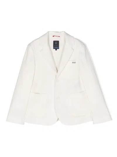 Fay Kids' Single-breasted Cotton-blend Blazer In White