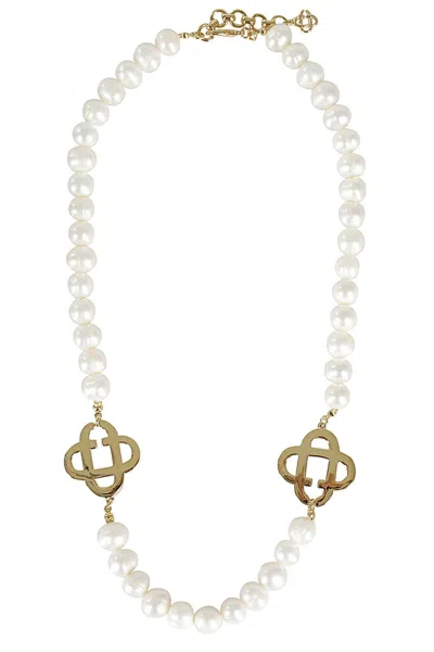 Casablanca White Medium Pearl Logo Necklace In Natural Pearls Gold