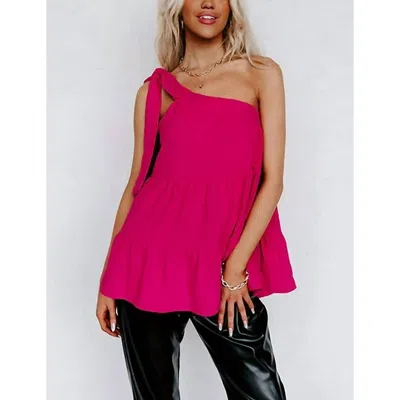 Eesome One Shoulder Tank In Hot Pink