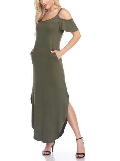 White Mark Womens Cold Shoulder Long Maxi Dress In Green
