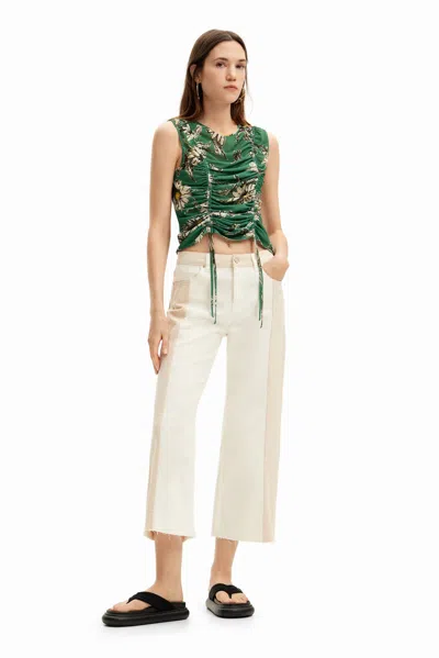 Desigual Two-tone Cropped Trousers In Material Finishes