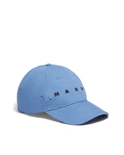 Marni Embroidered Blue Denim Baseball Hat In 00b52