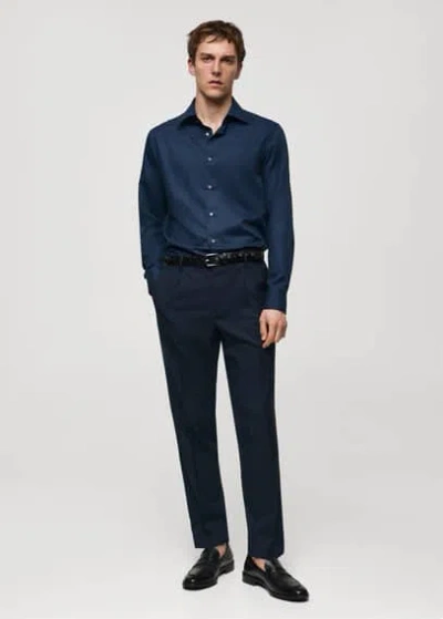 Mango Man Slim Fit Tencel Cotton Shirt Dark Navy In Blue