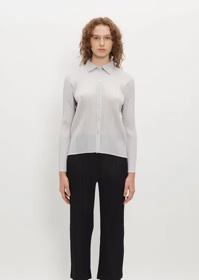 Issey Miyake Classic Collar Pleated Shirt In 10-light Gray