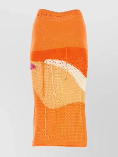 House Of Sunny Womens Multi Pompelmo Sunset Split-hem Cotton-blend Knitted Midi Skirt In Orange
