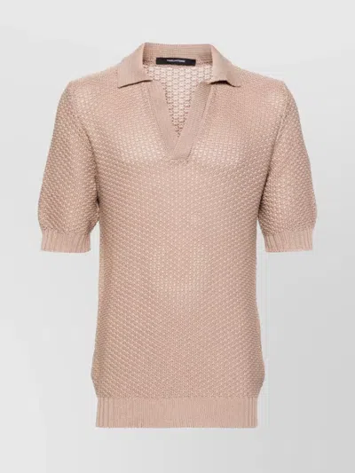 Tagliatore Asher Crochet-knit Polo Shirt In Brown