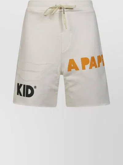 A Paper Kid Logo-print Cotton Track Shorts In Neutrals