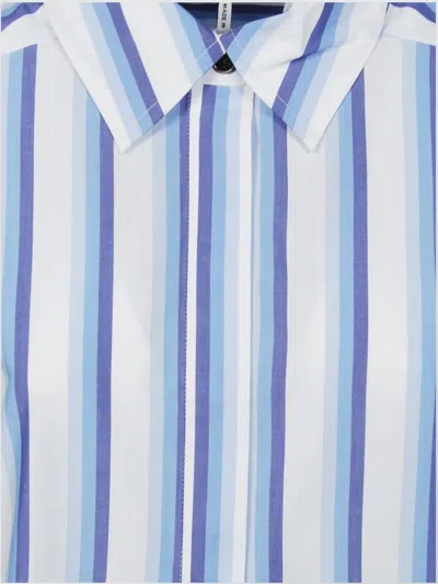 Ganni Mini Striped Shirt Dress In Light Blue