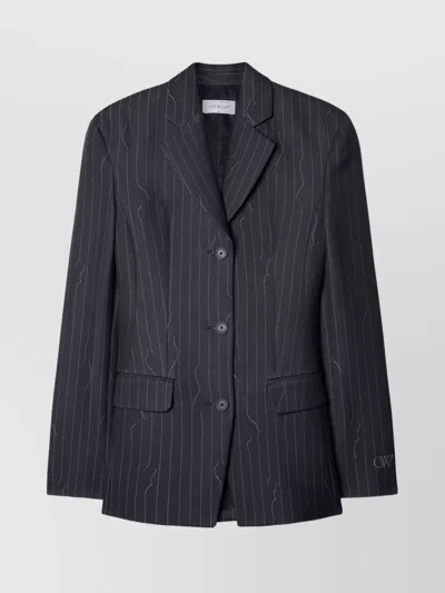 Off-white Pinstripe-pattern Virgin Wool-blend Blazer In Grey