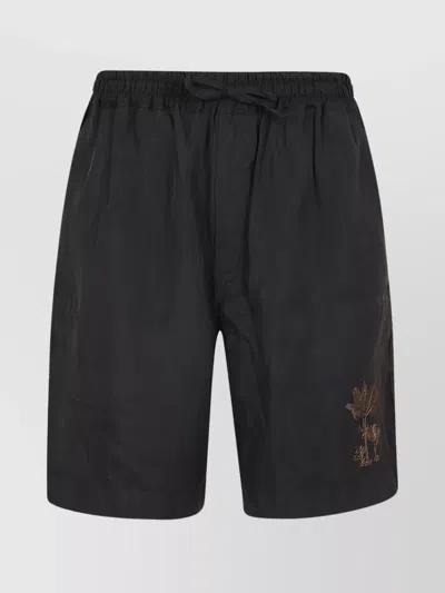 Emporio Armani Floral-embroidered Bermuda Shorts In Black
