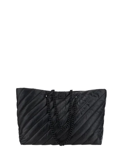 Balenciaga Crush Quilted Large Shoulder Bag In Black