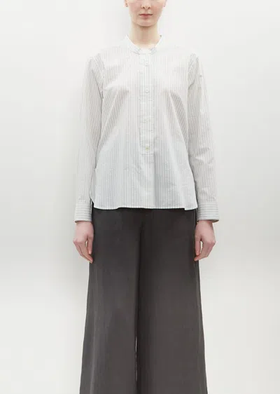 Margaret Howell Collarless Cotton-silk Shirt In White / Pale Green