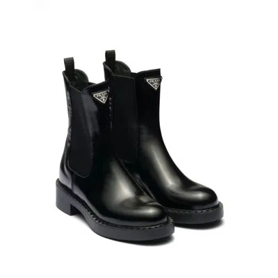 Prada Women Brushed Leather Booties In Black