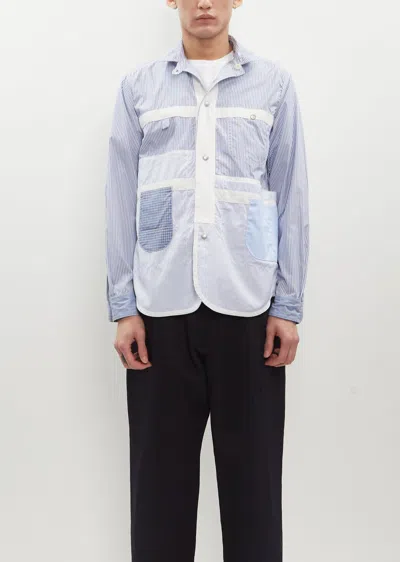 Junya Watanabe Cotton Stripe X Check Shirt In White / Sax