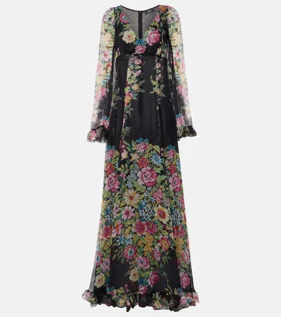Etro Floral Silk Chiffon Gown In Black