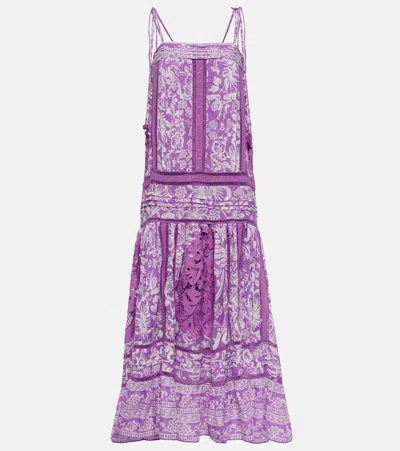 Farm Rio Printed Cotton Maxi Dress In Purple