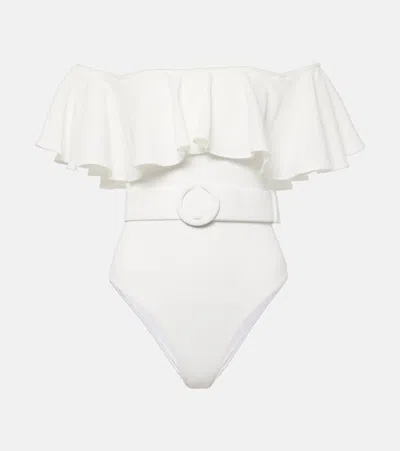 Alexandra Miro Chantal Ruffled Swimsuit In White