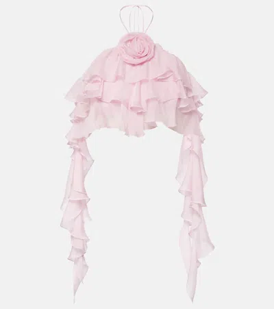 Blumarine Ruffled Halterneck Silk Chiffon Top In Pink
