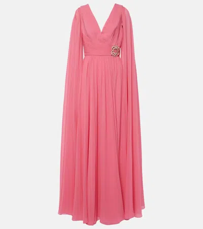 Elie Saab Embellished Silk Chiffon Gown In Pink