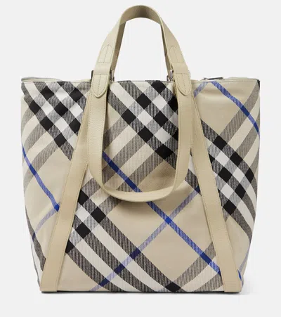 Burberry Large Checked Jacquard Tote Bag In Neutral