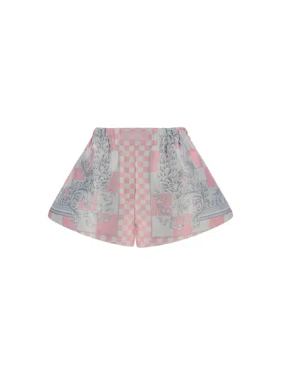 Versace Shorts With Medusa And Baroque Motif In Pink+print