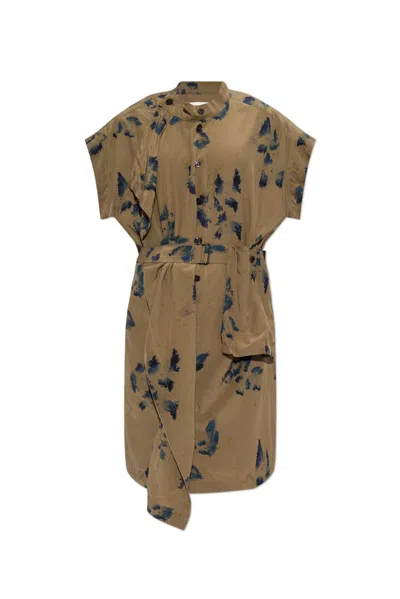 Lemaire Asymmetric Floral-print Dress In Green