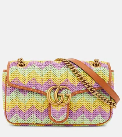 Gucci Gg Marmont Small Raffia Shoulder Bag In Multi