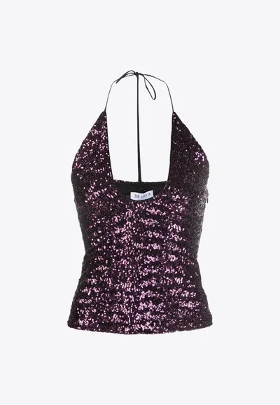 Attico Alix Sequin-embellished Sleeveless Top In Purple