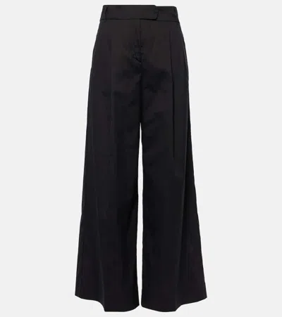 's Max Mara Cassia Cotton-blend Poplin Wide-leg Pants In Black