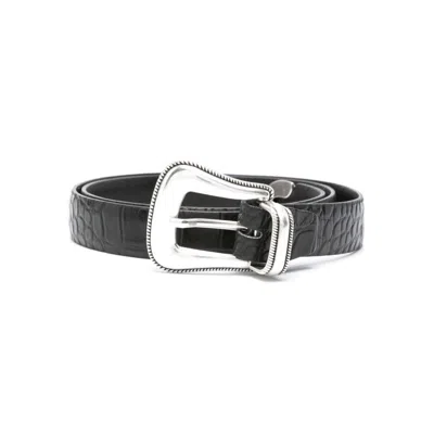 Eraldo Croc-embossed Leather Belt In Black