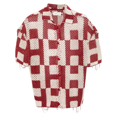 Honor The Gift Mens Brick Crochet Brand-pattern Cotton-blend Knitted Shirt In Red