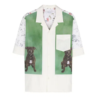 Marine Serre Mens Multicolor Floral-print Contrast-panel Relaxed-fit Upcycled Cotton Shirt In White/green