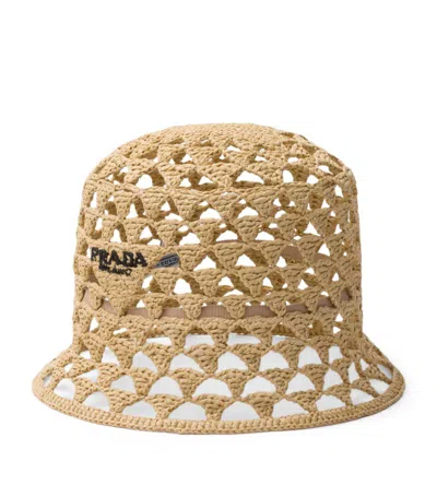 Prada Woven Bucket Hat In Brown
