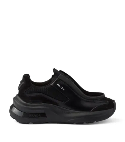 Prada Brushed Leather Systeme Trainers In Black