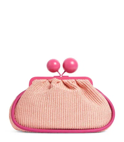 Weekend Max Mara Large Woven Pasticcino Clutch Bag In Pink