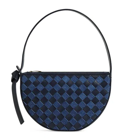Bottega Veneta Mini Denim-leather Sunrise Top-handle Bag In Blue