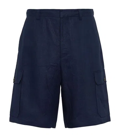 Prada Linen Bermuda Shorts In Blue