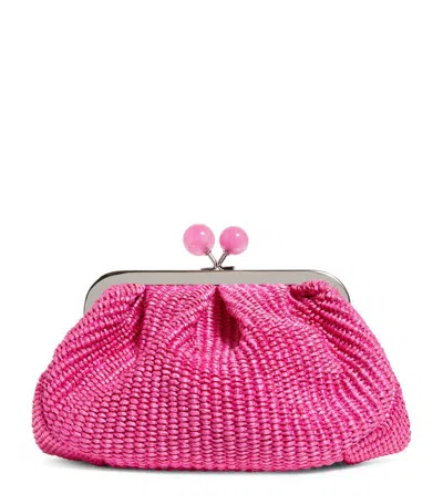 Weekend Max Mara Small Woven Pasticcino Clutch Bag In Pink
