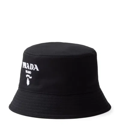 Prada Cotton Drill Bucket Hat In Black