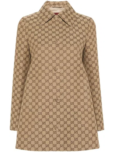 Gucci Gg Coat In Brown