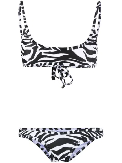 Attico Womens White Black Zebra-print Self-tie Bikini Set Xs