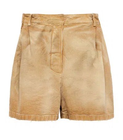 Prada Canvas Shorts In Brown