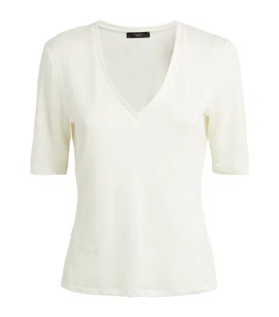 Weekend Max Mara Stretch-linen V-neck T-shirt In White