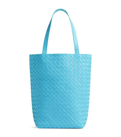Bottega Veneta Small Leather Intrecciato N/s Tote Bag In Blue