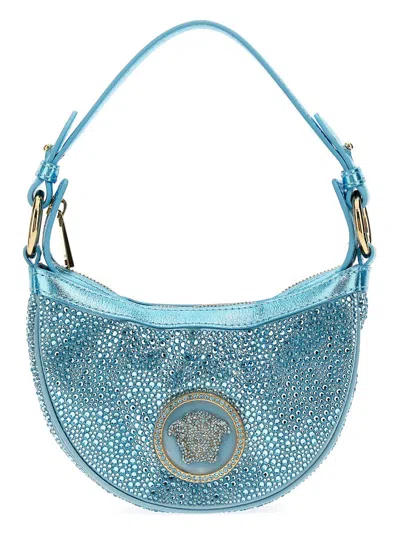 Versace Embellished Repeat Mini Hobo Bag In Blue