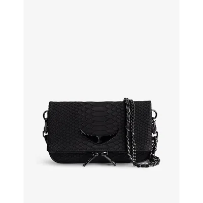 Zadig & Voltaire Rock Nano Soft Savage Mini Leather Handbag In Noir
