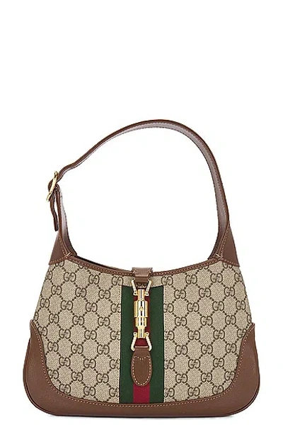 Gucci Small Jackie Gg Supreme & Leather Bag In Ebony,brown