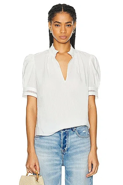 Frame Womens White Ruffle-collar Semi-sheer Linen-blend Top