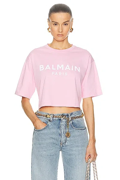 Balmain Cropped Logo T-shirt In Pink